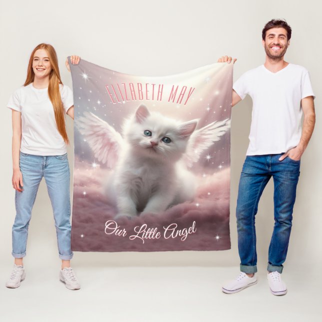 Customisable AI Generated Angelic Kitten Fleece Blanket (In Situ)