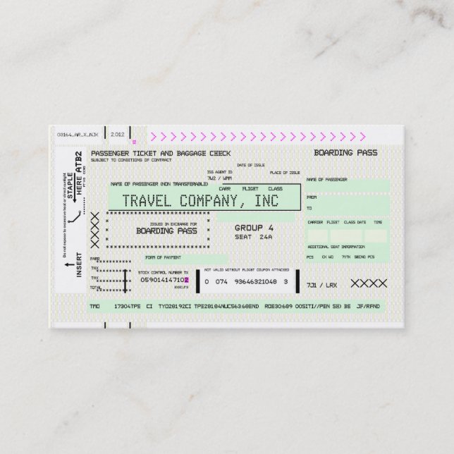 Customisable Airline Boarding Pass Business Card (Front)