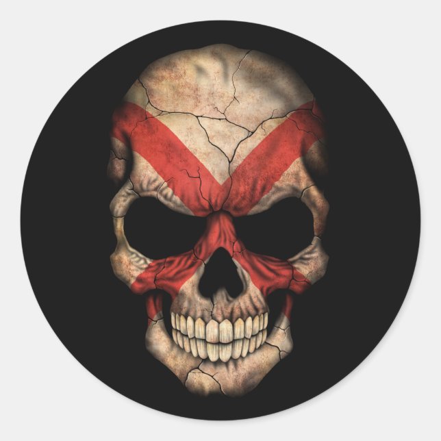 Customisable Alabama Flag Skull Classic Round Sticker (Front)