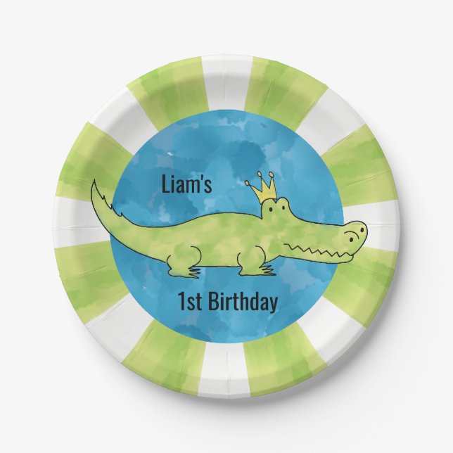 Customisable Alligator 1st Birthday Paper Plate (Front)