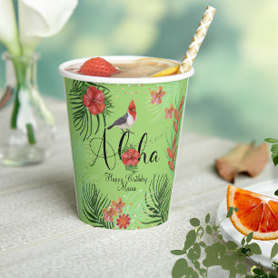 Customisable Aloha Happy Birthday Tropical  Paper Cups