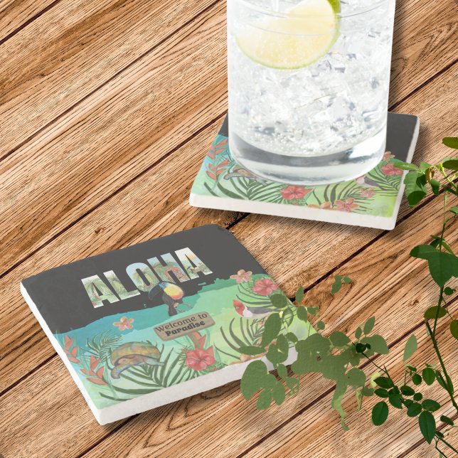 Customisable Aloha Tropical Paradise  Stone Coaster (Customizable Aloha Tropical Paradise Stone Coaster )