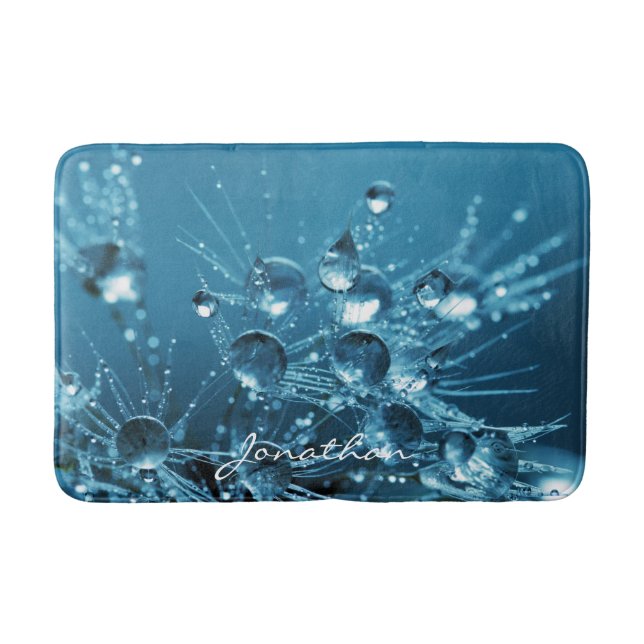 Customisable Amazing Blue Water Drops Bath Mat (Front)