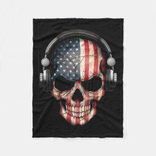 Customisable American Dj Skull with Headphones Fleece Blanket