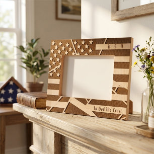 Customisable American Flag, USA Motto Modern Art Etched Frames