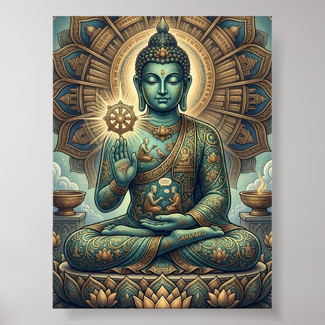 Customisable Ancient Dhamma Art Sukiti Buddha Medi Poster (Front)