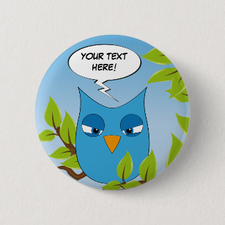 Customisable angry little owl - multiple colours 6 cm round badge