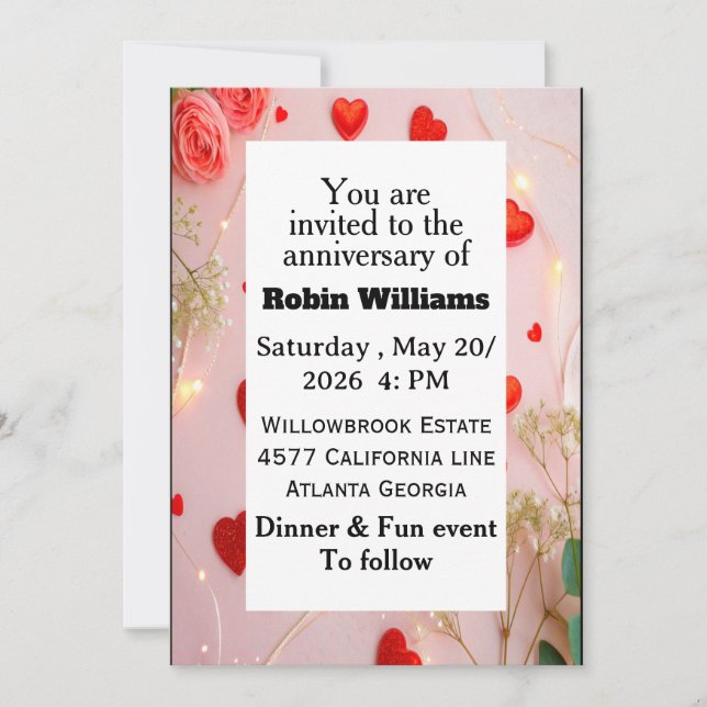 Customisable Anniversary Invitation | Editable  (Front)