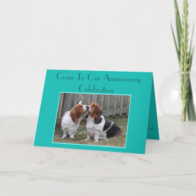 Customisable Anniversary Invitation w/Cute Bassets (Front)