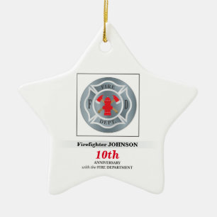 Customisable, Anniversary with Fire Department Ceramic Tree Decoration