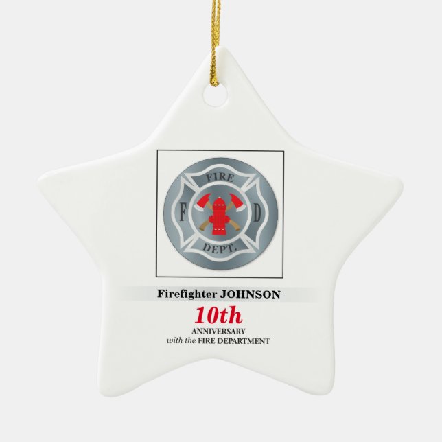 Customisable, Anniversary with Fire Department Ceramic Tree Decoration (Front)