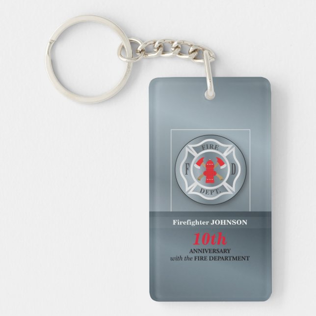 Customisable, Anniversary with Fire Department Key Ring (Front)