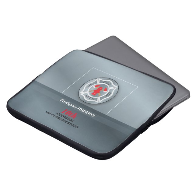 Customisable, Anniversary with Fire Department Laptop Sleeve (Front Top)