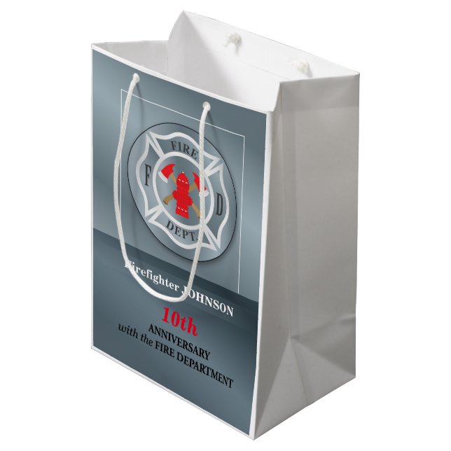 Customisable, Anniversary with Fire Department Medium Gift Bag (Front Angled)