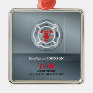 Customisable, Anniversary with Fire Department Metal Tree Decoration