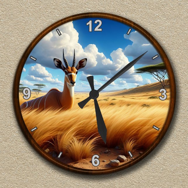 Customisable Antelope Wildlife Scene  Round Clock (Creator Uploaded)