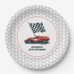Customisable Any Age Race Car Birthday Party Paper Plate