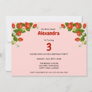 Customisable Any Age Strawberry Photo Birthday Invitation