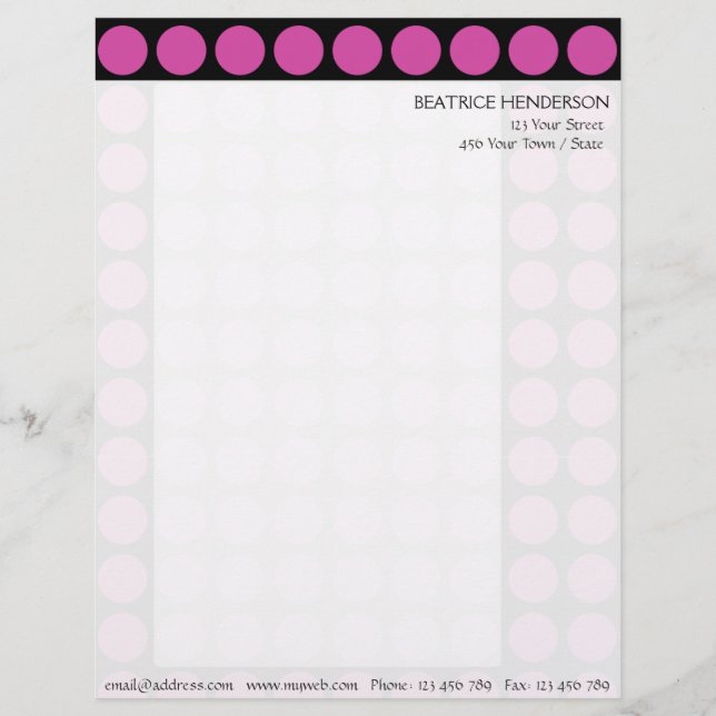 Customisable any Colour Polka Dots Pattern on Blac Letterhead (Front)