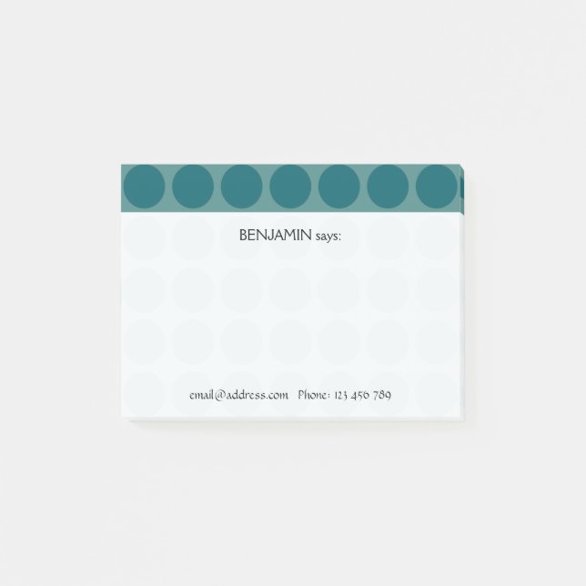 Customisable any Colour Polka Dots Pattern on Teal Post-it Notes (Front)