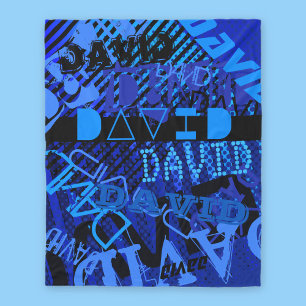 Customisable Any Name or Word Blue & Black Fleece Blanket