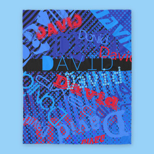 Customisable Any Name or Word Blue Black & Red Fleece Blanket