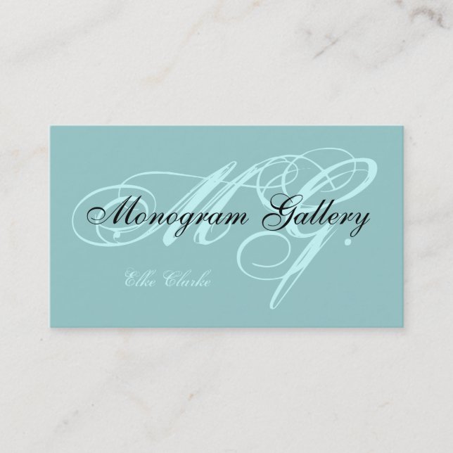 Customisable Aqua  Black Monogram Business Card (Front)