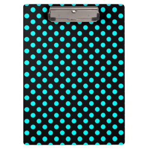 Customisable Aqua Blue on Black Polka Dots Clipboard