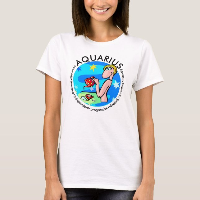 Customisable Aquarius traits Cute Cartoon Zodiac T-Shirt (Front)