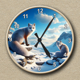 Customisable Arctic Fox Winter Landscape Clock