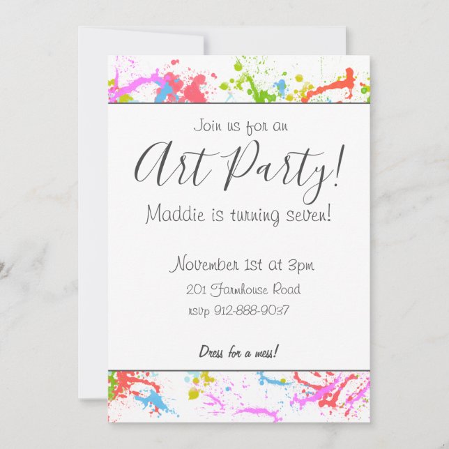 Customisable Art Party Invitation (Front)