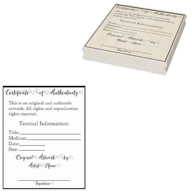 Customisable Artwork Authentication Print I Rubber Stamp (Stamped)