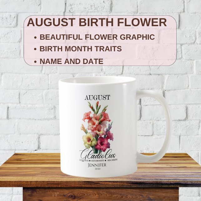 Customisable August Birthday Flower Gladiolus Coffee Mug (Creator Uploaded)