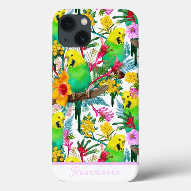 Customisable Australian Budgerigar Wildflower Case-Mate iPhone Case (Back)