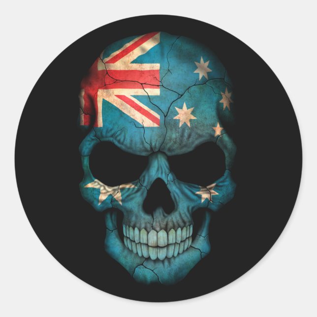 Customisable Australian Flag Skull Classic Round Sticker (Front)