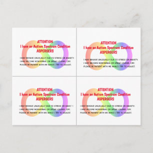 Customisable AUTISM ALERT Cards x 4 per card