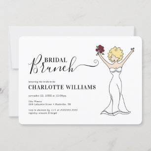 Customisable Avatar Bridal Brunch   Curly Hair Invitation