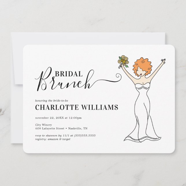 Customisable Avatar Bridal Brunch | Curly Hair Invitation (Front)