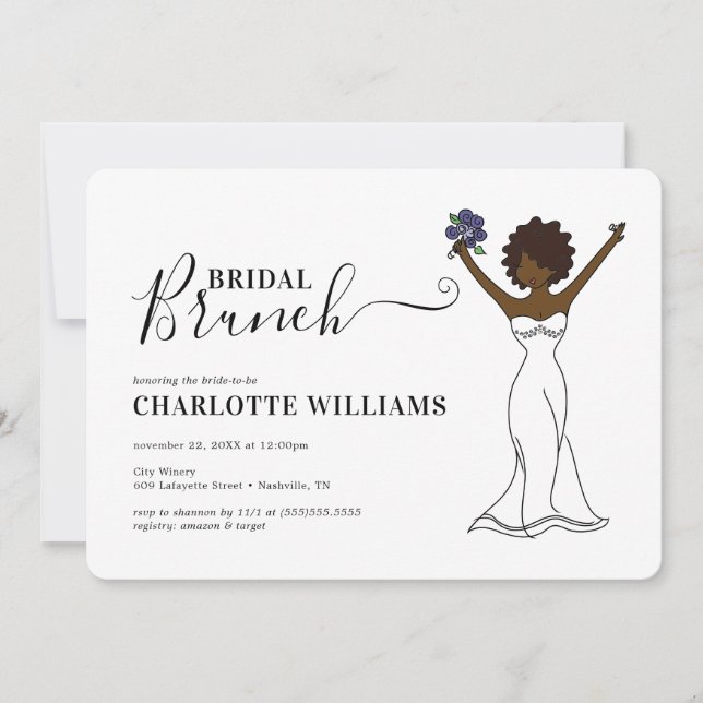 Customisable Avatar Bridal Brunch | Curly Hair Invitation (Front)
