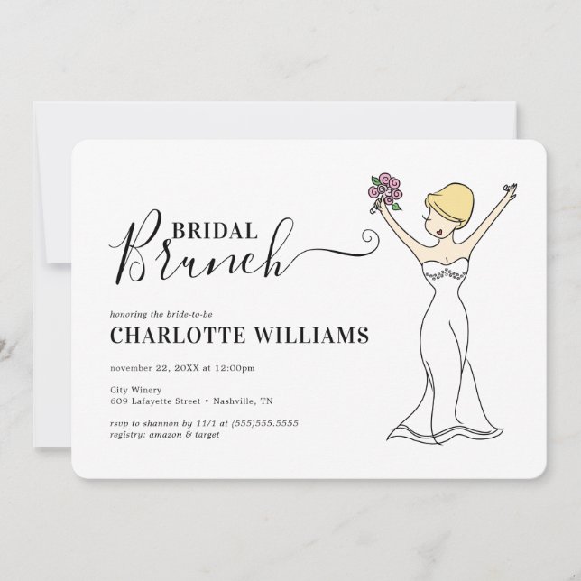 Customisable Avatar Bridal Brunch | Short Hair Invitation (Front)