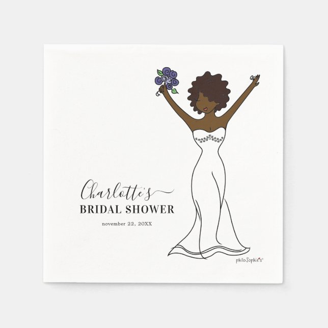 Customisable Avatar Bridal Shower | Curly Hair Napkin (Front)