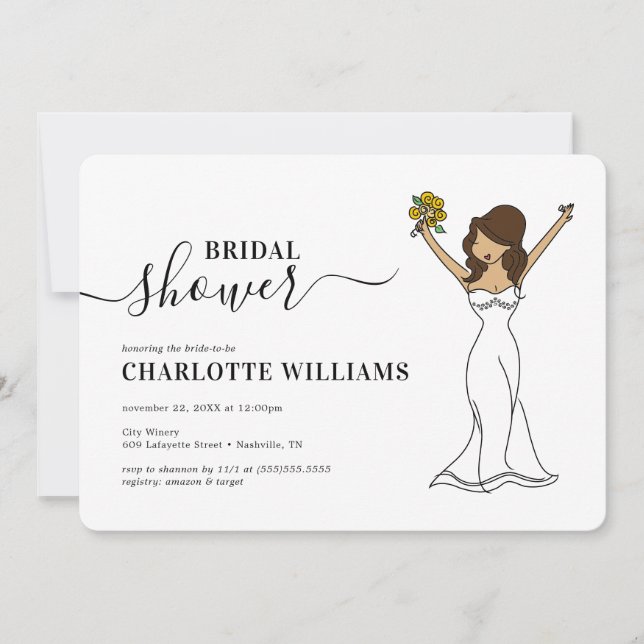 Customisable Avatar Bridal Shower | Long Hair Invitation (Front)