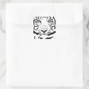Customisable B&W Line Art Tiger Grey Eyes Square Sticker
