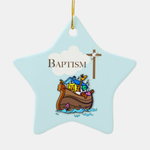 Customisable, Baby Boy Baptism Noah's Ark Ceramic Tree Decoration
