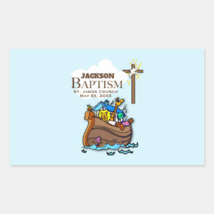 Customisable, Baby Boy Baptism Noah's Ark Rectangular Sticker