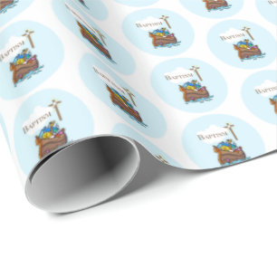 Customisable, Baby Boy Baptism Noah's Ark Wrapping Paper