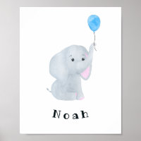 Customisable Baby Boy Elephant Nursery Wall Art