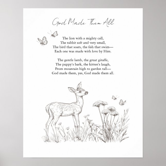 Customisable Baby Deer Nursery Poster (Front)