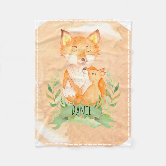 Customisable Baby Fox Fleece Blanket (Front)
