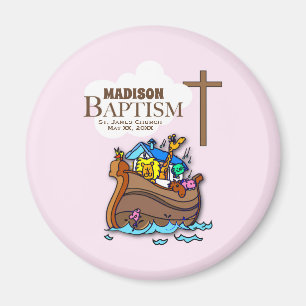 Customisable, Baby Girl Baptism Noah's Ark Magnet